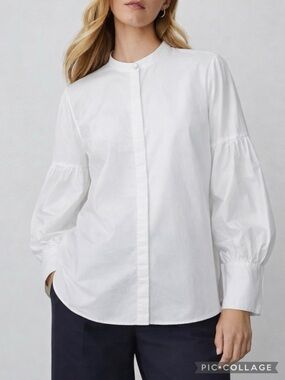 Ann Taylor White Shirt Lantern Puff Sleeve Tailored Top M Quiet Luxury